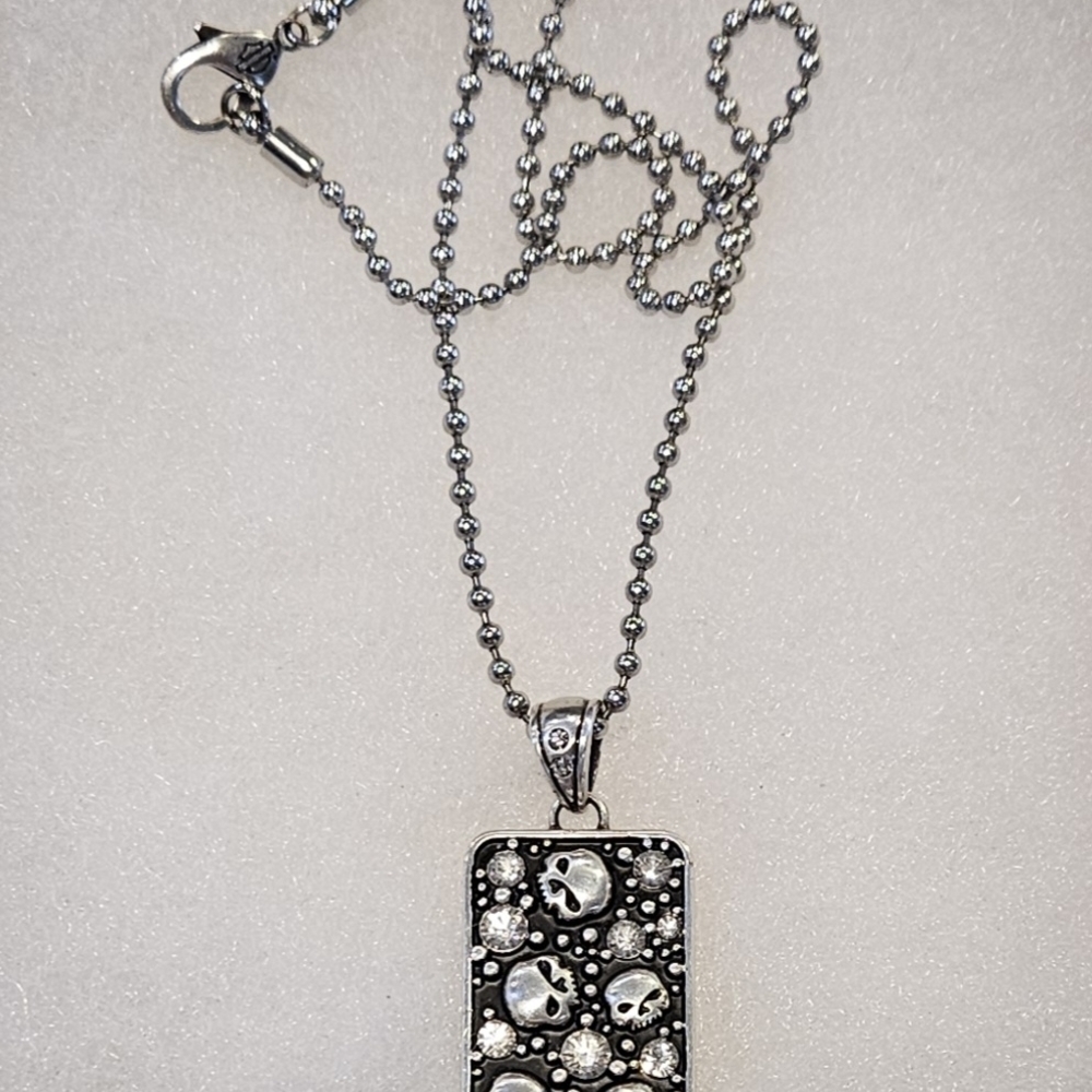 Elegant Harley Davidson Skull Bling Pendant Necklace